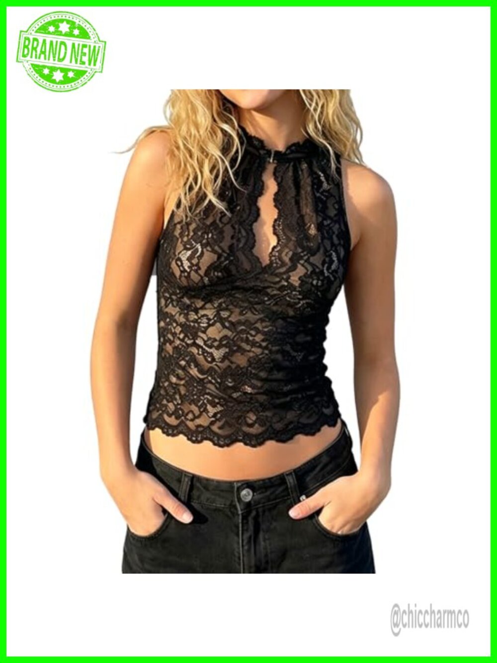 Sheer Lace Tank Top Sleeveless Floral Mesh Camisole Crop Top